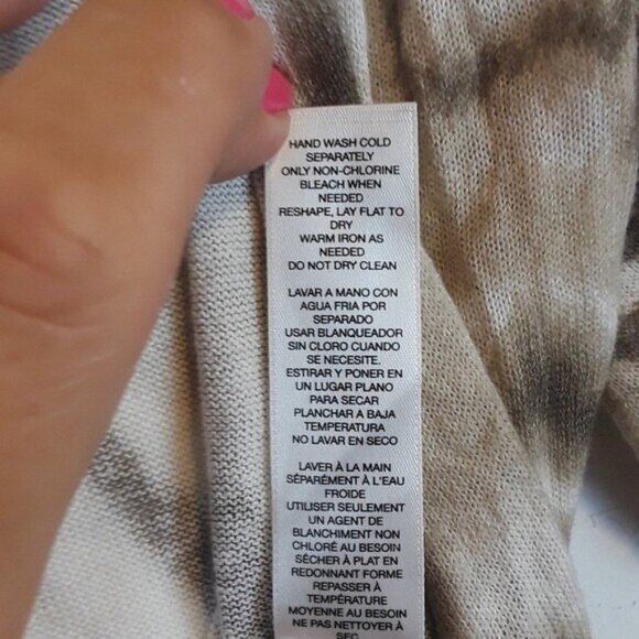 Chicos Womens Linen Blend Cardigan Large Beige Abstract Asymmetric Casual - Picture 7 of 7